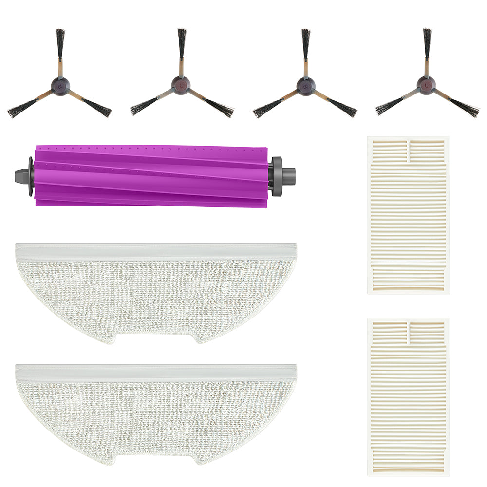 EurekaC Authentic Replacement Parts Accessories Compatible for E20 Plus Robot Vacuum Cleaner, Replacement Kit Include: 1 Roller Brush + 2 HEPA Filter + 4 Edge-Sweeping Brush + 2 Mop Pad